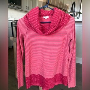 Pink Lotus Pink Striped Cowl Neck Sweater